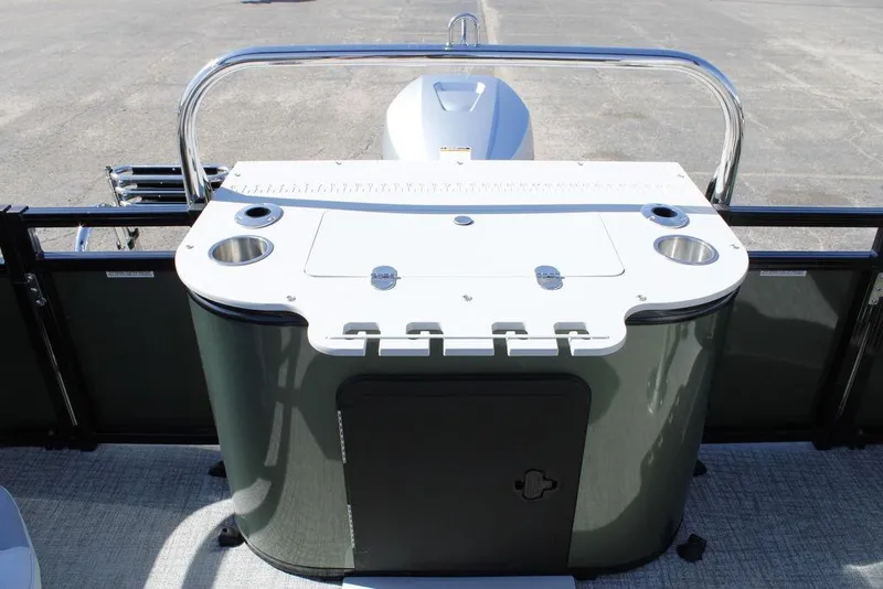 Slide: The Image of 2026 Avalon Venture 85 Rear Fish boat with fishing station and cup holders. - 31