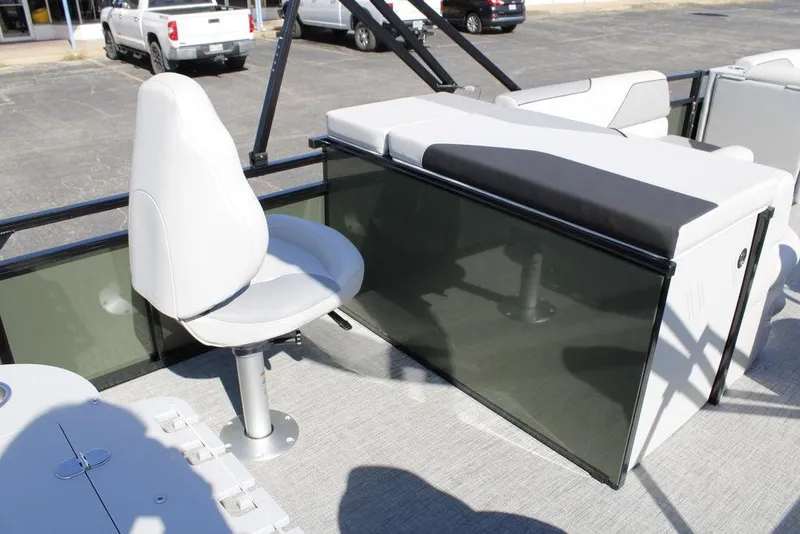 Slide: The Image of 2026 Avalon Venture 85 Rear Fish boat interior with seating and storage. - 33