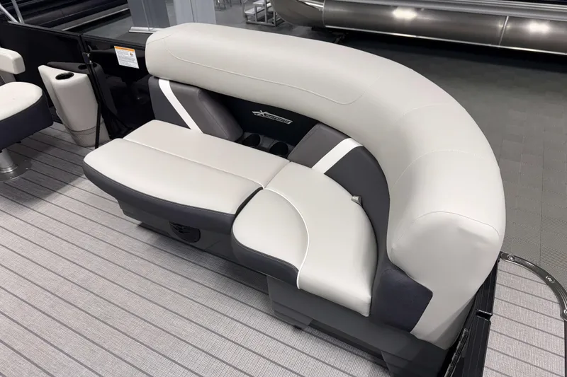 Slide: The Image of 2026 Sylvan Mirage X1 boat seating with modern, sleek design and comfortable upholstery. - 3