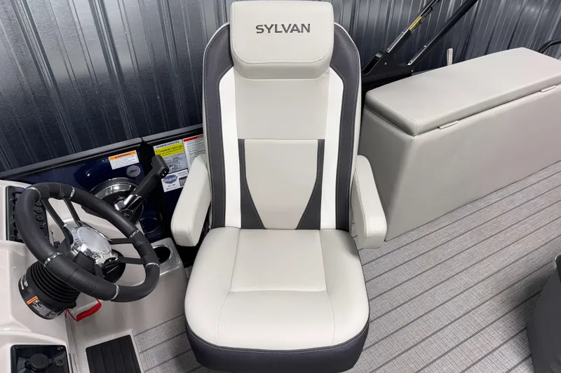 Slide: The Image of Captain's chair in 2026 Sylvan MIRAGE X1 CLZ DH boat, featuring sleek design and comfort. - 8