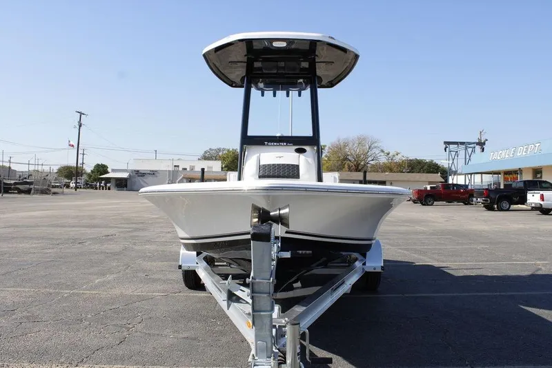 Slide: The Image of 2026 Tidewater 2110 Bay Max boat on trailer in parking lot. - 6