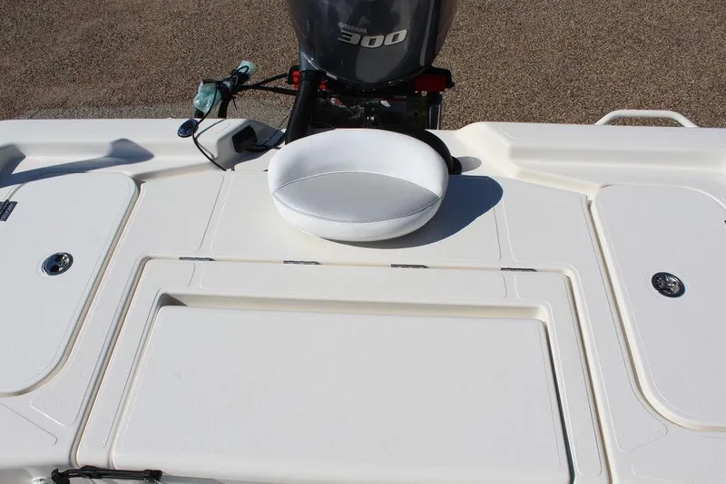 Slide: The Image of 2026 Skeeter SX241 boat deck with Yamaha 300 engine and white seating. - 8