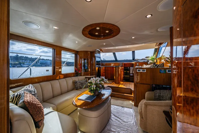 Slide: The Image of Luxurious interior of 2009 Ocean Alexander 52 Sedan yacht with elegant wood finishes. - 23