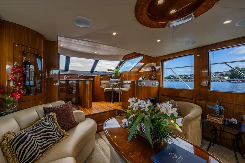 Slide: The Image of Huge salon of 2009 Ocean Alexander 52 Sedan yacht with elegant wood finishes. - 24