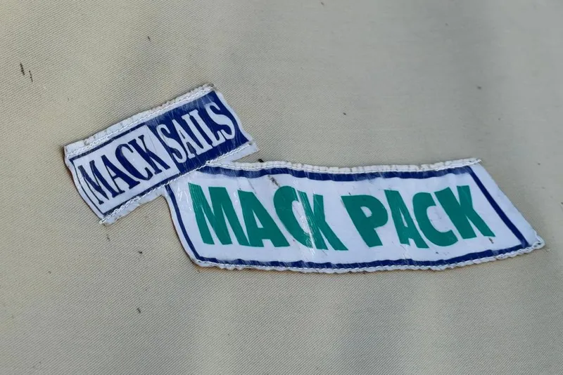 Slide: The Image of Mack Sails and Mack Pack labels on Sabre 34-1 sailboat, 1984 model. - 41