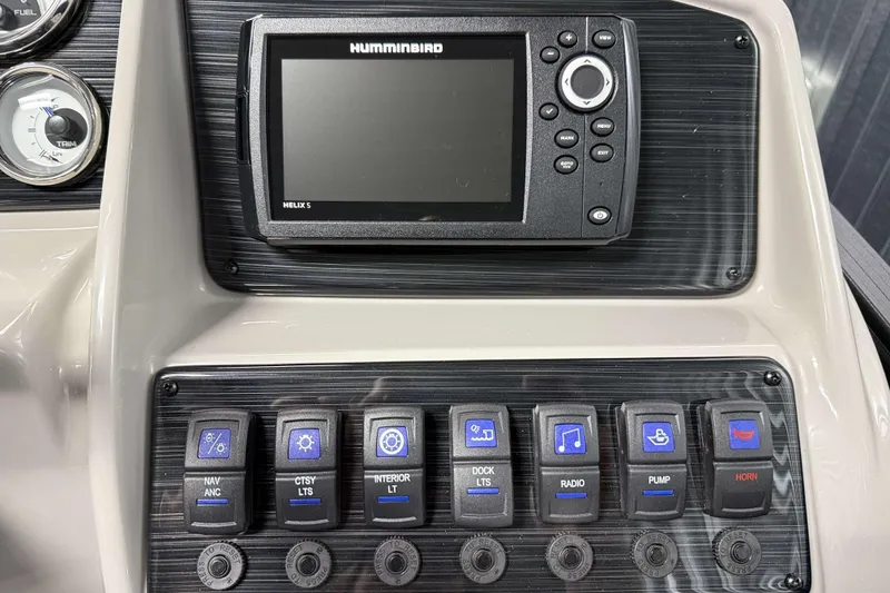 Slide: The Image of Control panel of 2026 Sylvan Mirage X3 CLZ DH with Humminbird Helix 5 display. - 12