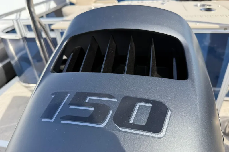 Slide: The Image of Outboard motor with "150" label on 2026 Avalon Venture 85 Rear Fish boat. - 15