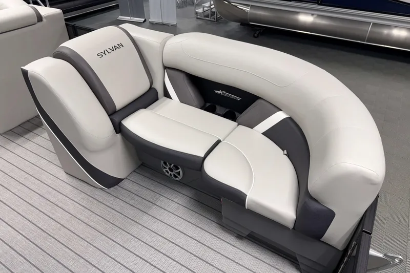 Slide: The Image of 2026 Sylvan MIRAGE X3 DLZ BAR boat seating, featuring modern design and comfortable upholstery. - 3
