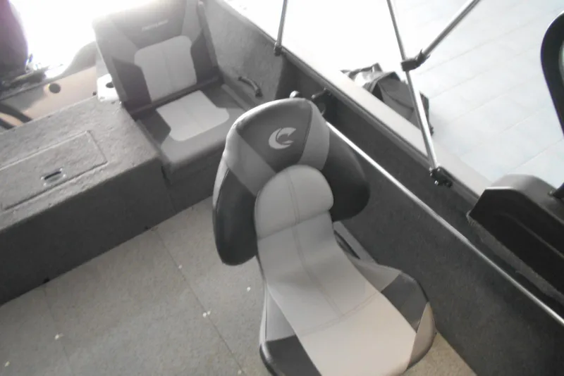 Slide: The Image of 2021 Crestliner 1650 Fish Hawk WT JS boat interior with cushioned seating. - 8