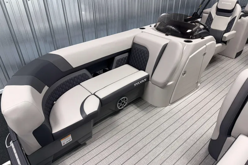 Slide: The Image of 2026 Sylvan L3 LZ boat interior with sleek seating and modern design. - 1