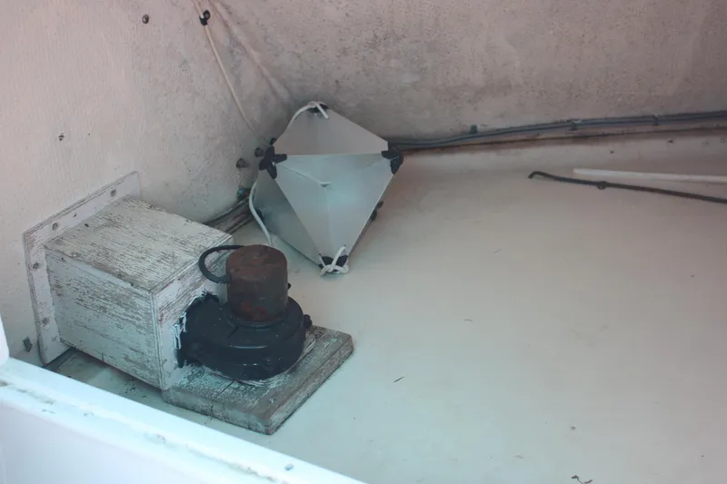 Slide: The Image of 1974 Grand Banks 42 Classic interior detail with mechanical equipment and wiring. - 24