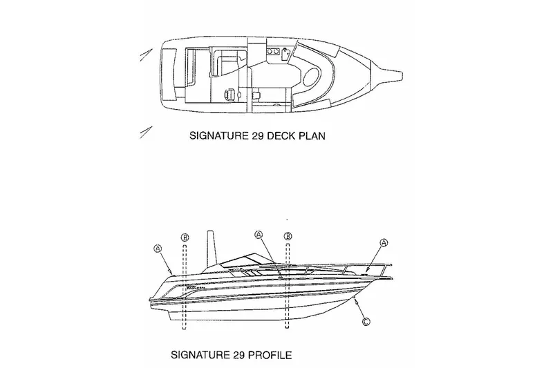 Slide: The Image of Deck and profile plans of 1999 Chaparral Signature 29 boat, showcasing layout and design. - 5