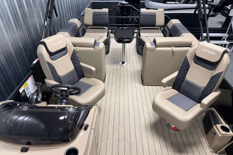 Slide: The Image of 2026 Sylvan L3 LZ boat interior with luxurious seating and modern design. - 6