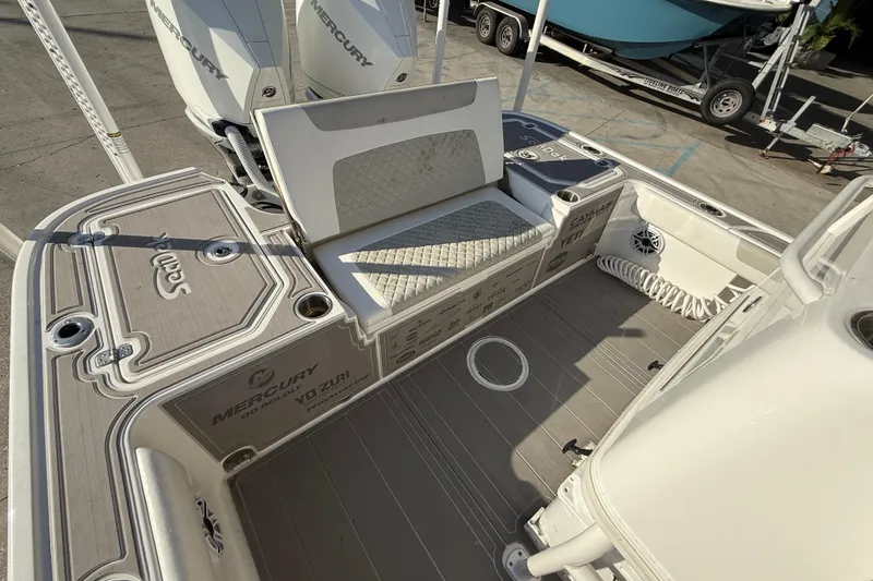 Slide: The Image of 2022 Caymas 28 HB Twin boat with dual Mercury engines and SeaDek flooring. - 16