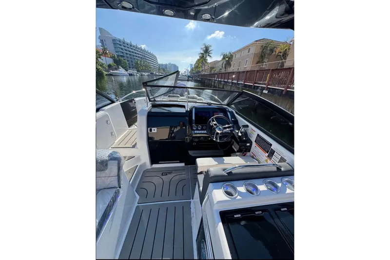 Slide: The Image of 2026 Granfort 300 GTS boat interior with modern design and blue LED lighting. - 4