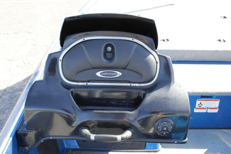 Slide: The Image of 2019 Nitro Z20 boat dashboard with control panel and logo. - 28