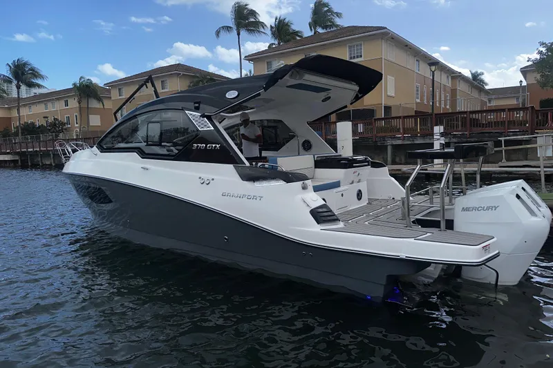 Slide: The Image of Interior cabin view of 2026 Granfort 37 GTX boat, featuring sleek design and modern amenities. - 22