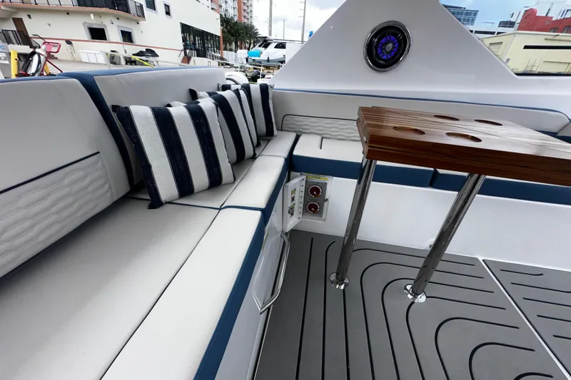Slide: The Image of Luxurious cabin interior of 2026 Granfort 37 GTX yacht with cozy bedding and ambient lighting. - 27