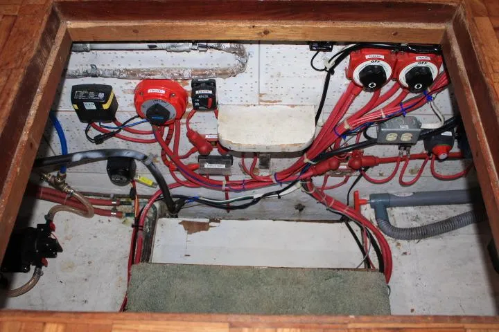 Slide: The Image of Electrical wiring and components inside a 1976 CHB Double Cabin Trawler. - 52