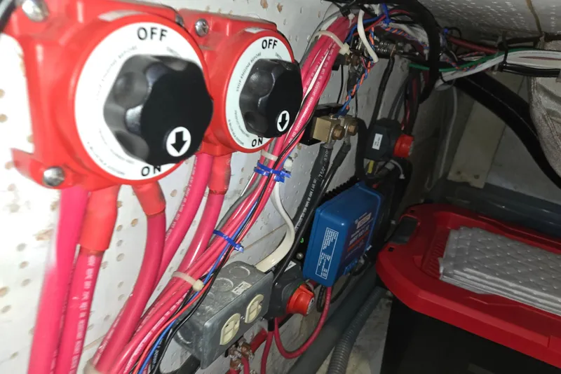 Slide: The Image of Electrical panel with switches and wiring in a 1976 CHB Double Cabin Trawler. - 57