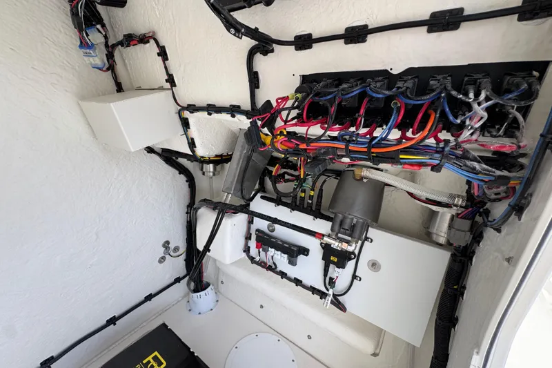 Slide: The Image of 2026 Sea Born LX21 Center Console boat wiring and electrical components. - 26