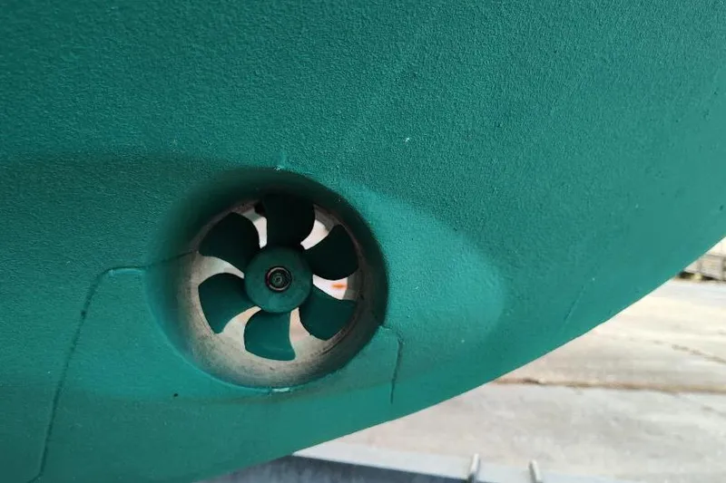 Slide: The Image of Close-up of Jeanneau Merry Fisher 795 2017 boat thruster detail. - 8