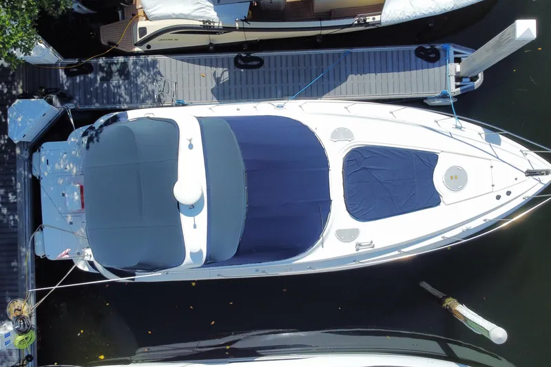 Slide: The Image of Aerial view of 2007 Cruisers Yachts 370 Express docked at marina. - 64