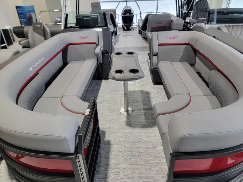 Slide: The Image of Interior of 2026 Bennington 24MSL-ESP TRI with luxurious seating. - 14