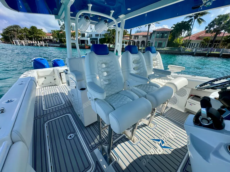 Slide: The Image of 2019 HCB 42 Siesta boat interior with luxurious seating and modern design. - 67