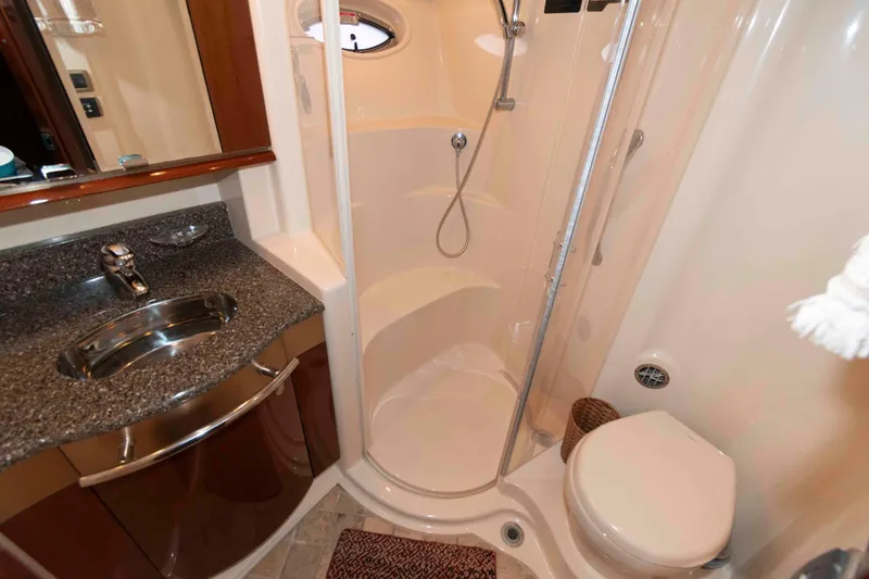 Slide: The Image of Luxurious bathroom in 2008 Sea Ray 52 Sedan Bridge yacht with shower and sink. - 33