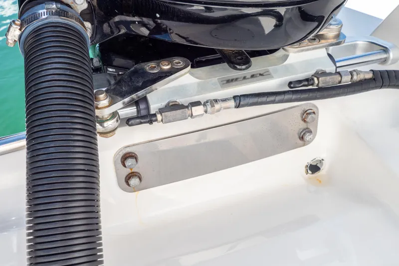 Slide: The Image of Close-up of 2015 Intrepid 400 Center Console boat engine components. - 40