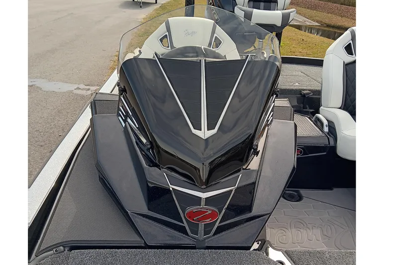 Slide: The Image of 2026 Ranger Z521R Cup-Equipped boat with sleek black design and modern seating. - 11