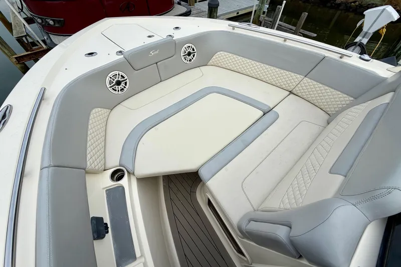 Slide: The Image of Luxurious seating area on 2023 Scout 350 LXZ boat with elegant upholstery. - 51