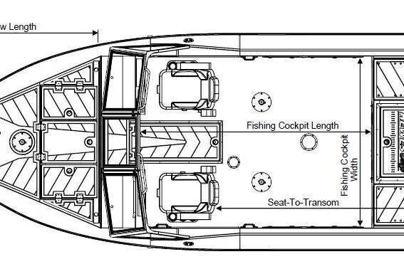 Slide: The Image of Top view schematic of 2026 Hewescraft 221 Evolution Tournament Edition boat layout. - 21