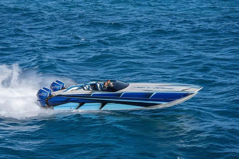 Slide: The Image of 2026 Nor-Tech 4000 Super Catamaran speeding on ocean waters. - 39
