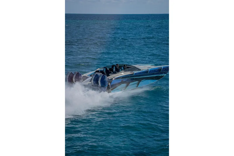 Slide: The Image of 2026 Nor-Tech 4000 Super Catamaran speeding on open water. - 46