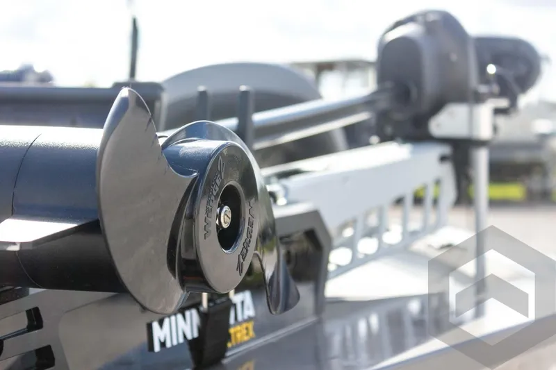 Slide: The Image of 2026 G3 Sportsman 1910 SE boat with Minn Kota trolling motor detail. - 21