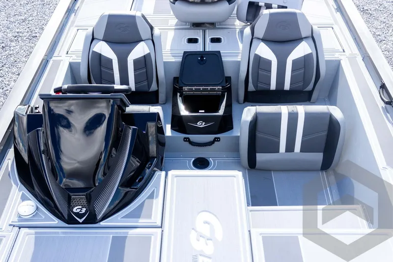 Slide: The Image of 2026 G3 Sportsman 1910 SE boat interior with modern seating and sleek design. - 38