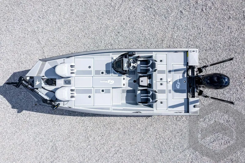 Slide: The Image of 2026 G3 Sportsman 1910 SE boat, aerial view, sleek design, dual seating, modern features. - 54