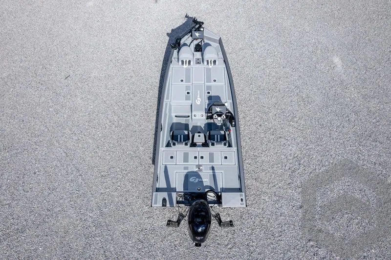 Slide: The Image of 2026 G3 Sportsman 1910 SE boat, aerial view, showcasing sleek design and spacious deck. - 61