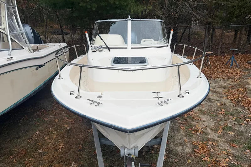 Slide: The Image of 2020 Grady-White Adventure 208 boat on display, surrounded by autumn leaves. - 10