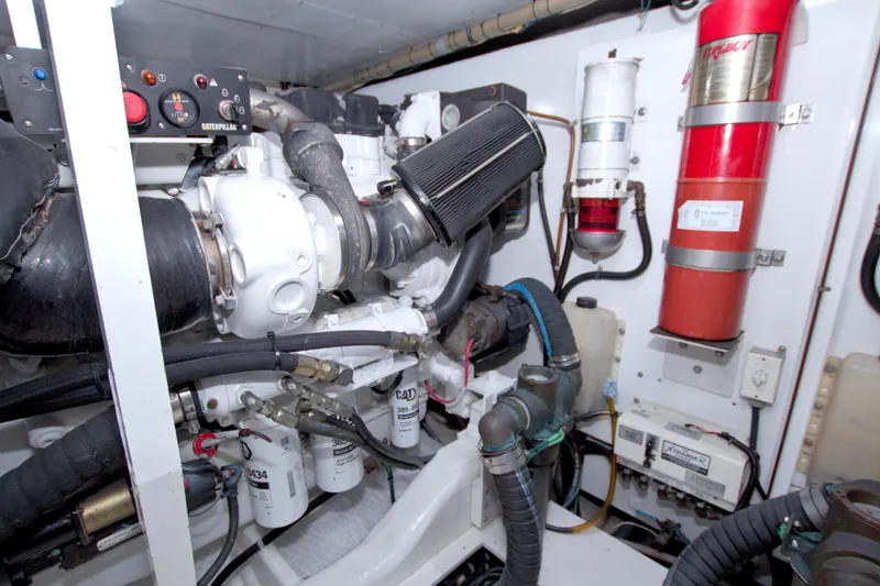 Slide: The Image of Engine room of 2005 Neptunus 62 Flybridge yacht with Caterpillar components. - 103