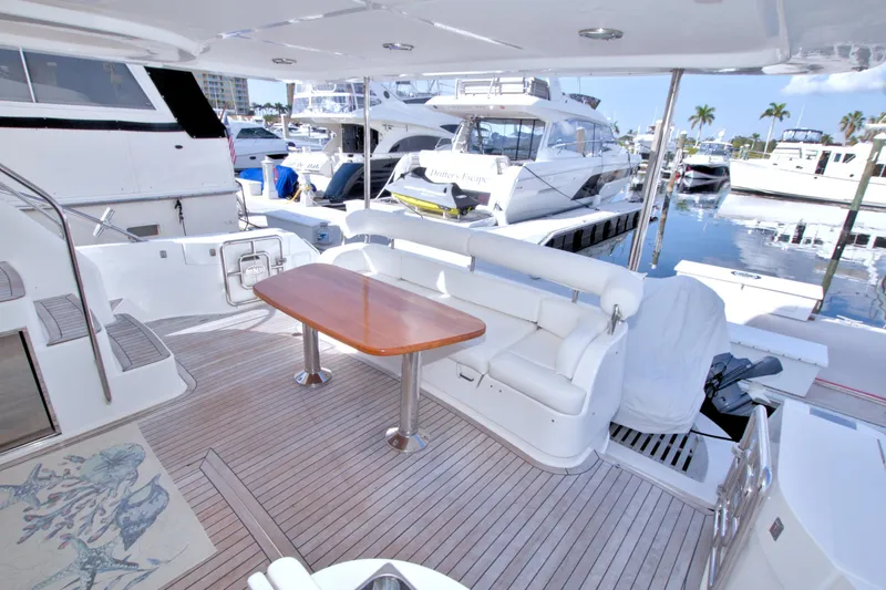 Slide: The Image of Luxurious 2005 Neptunus 62 Flybridge yacht with spacious deck and elegant seating area. - 16