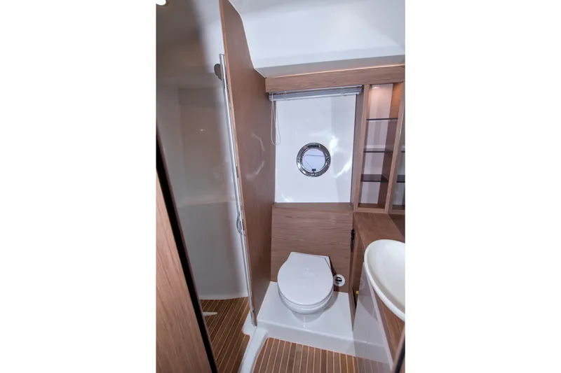 Slide: The Image of Luxurious bathroom in 2019 Beneteau Gran Turismo 50 yacht with modern fixtures. - 52
