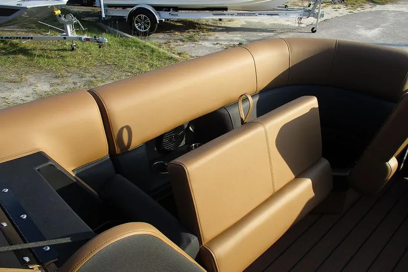 Slide: The Image of 2026 Bentley Pontoons Elite 223 Admiral with luxurious tan seating. - 12