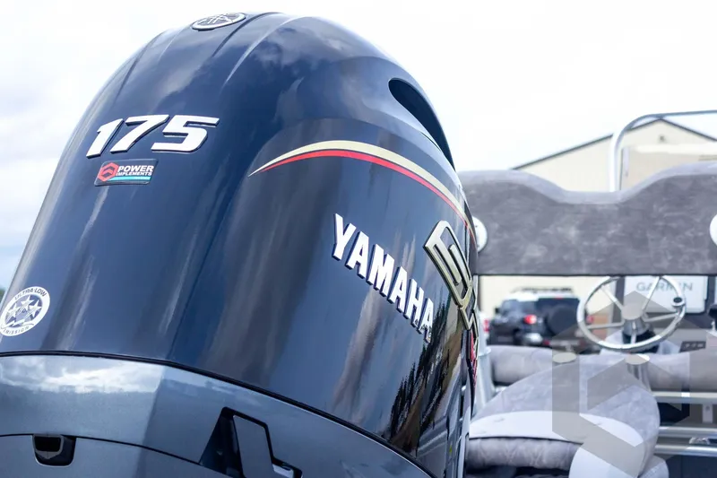 Slide: The Image of Yamaha 175 outboard motor on 2026 G3 Bay 21 GX boat, close-up view. - 25