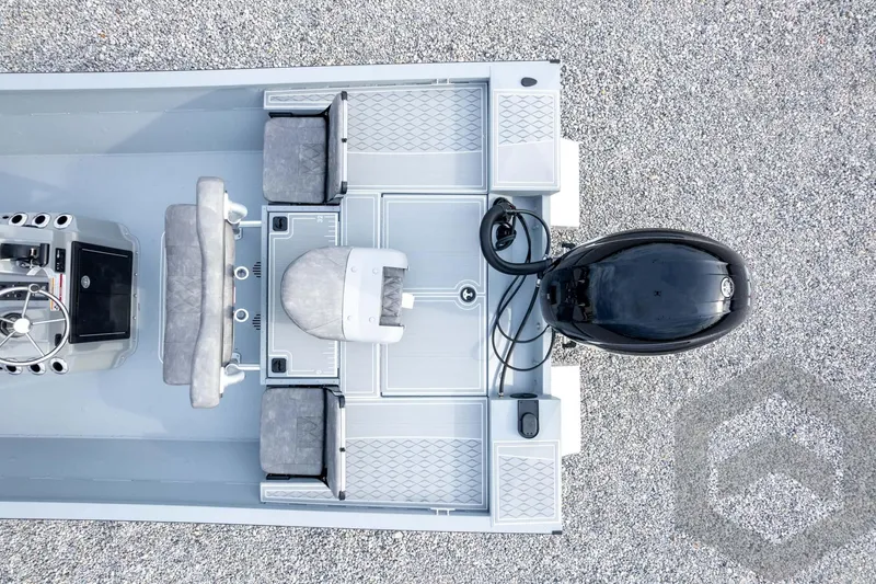 Slide: The Image of Overhead view of 2026 G3 Bay 21 GX boat interior and engine. - 57