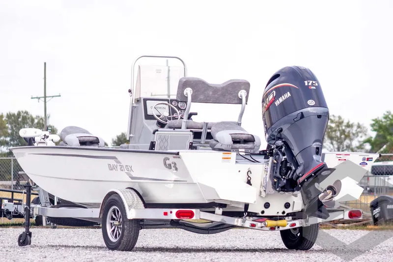 Slide: The Image of 2026 G3 Bay 21 GX boat with Yamaha 175 engine on trailer. - 6