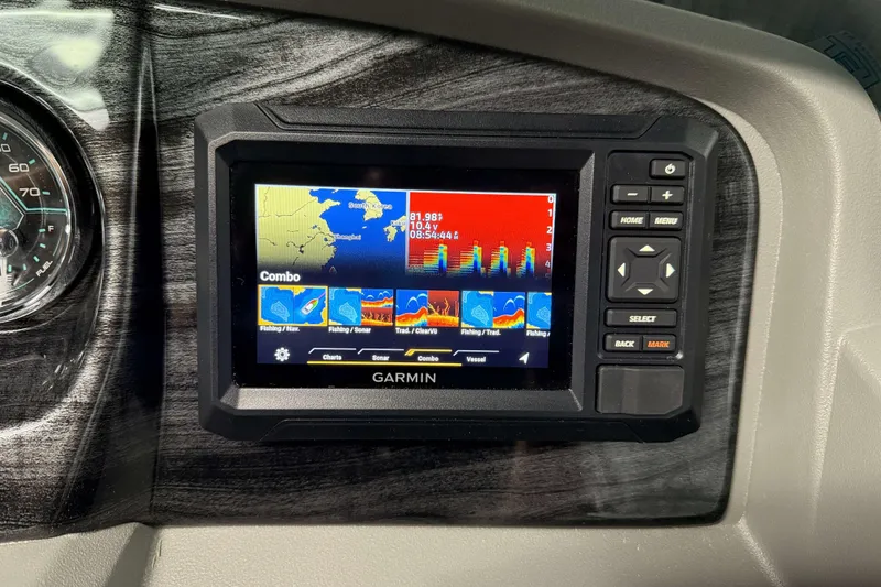 Slide: The Image of Garmin navigation display on 2026 Avalon LSZ 2385 Entertainer boat dashboard. - 12