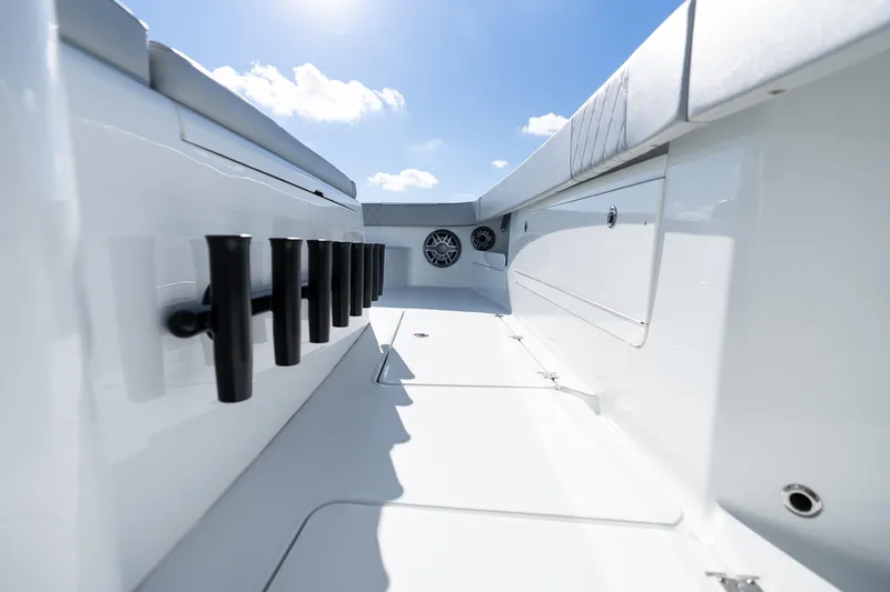 Slide: The Image of Rod holders on a 2022 Freeman 43 boat, showcasing sleek design and functionality. - 18